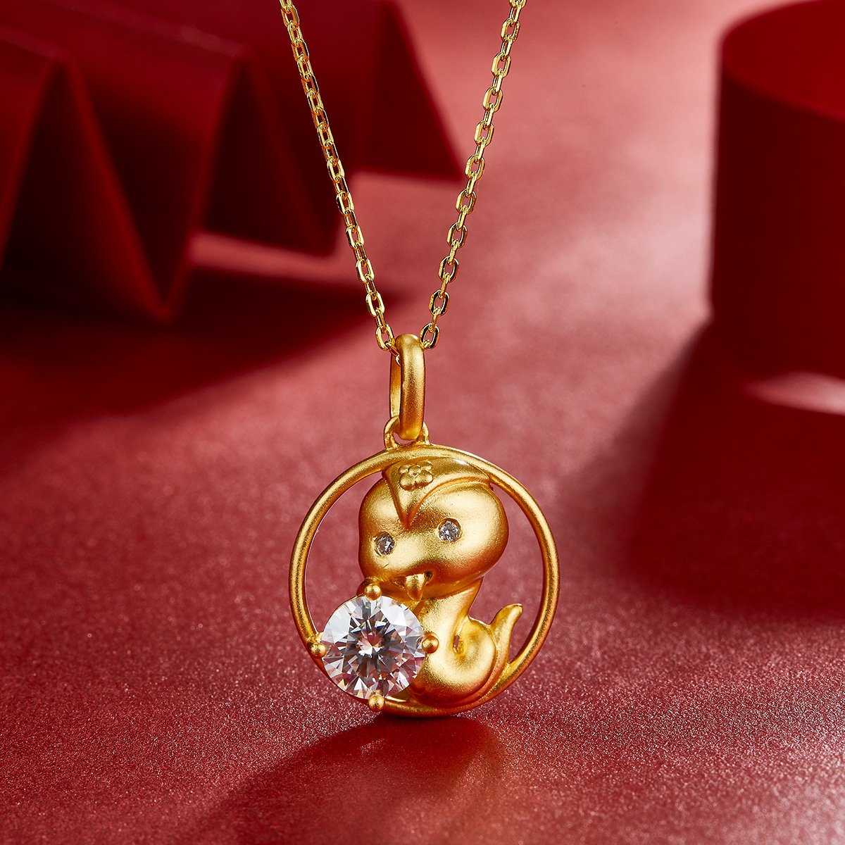 Schlange des chinesischen Tierkreiszeichens Moissanit-Anhänger Halskette 03