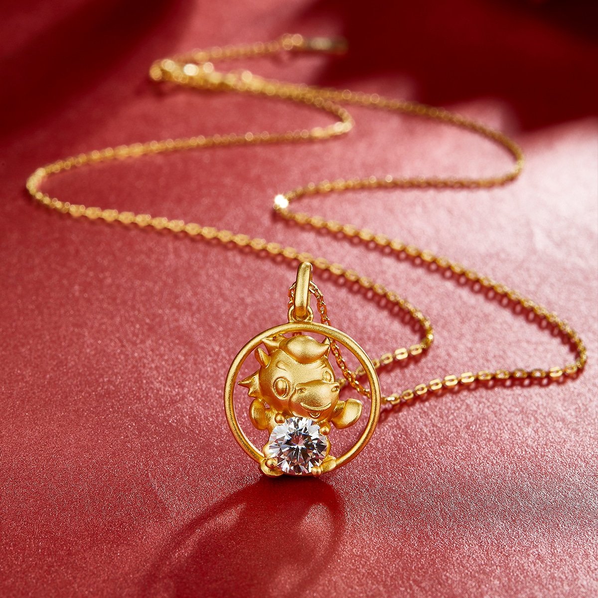 Pferd des chinesischen Tierkreiszeichens Moissanit-Anhänger Halskette 04