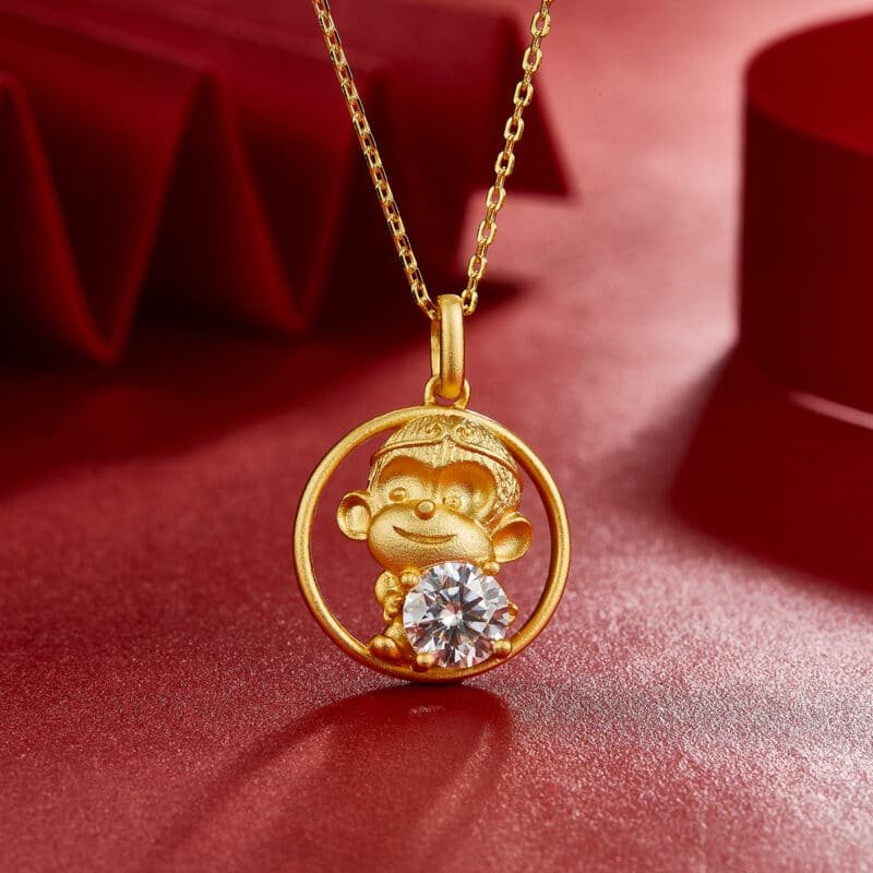 monkey of the chinese zodiac moissanite pendant necklace osxi 03
