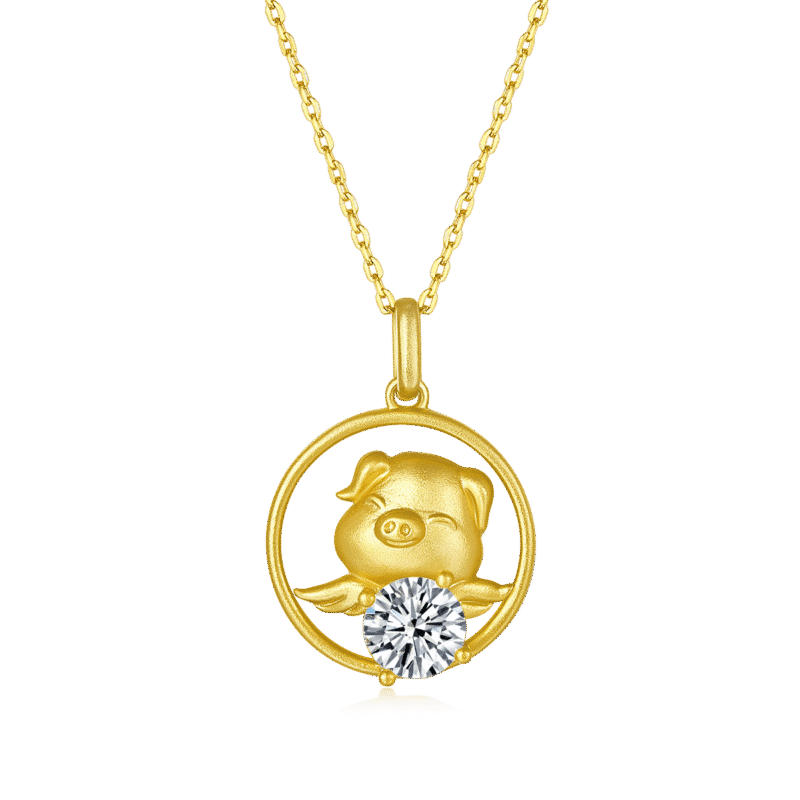pig of the chinese zodiac moissanite pendant necklace osxl 01
