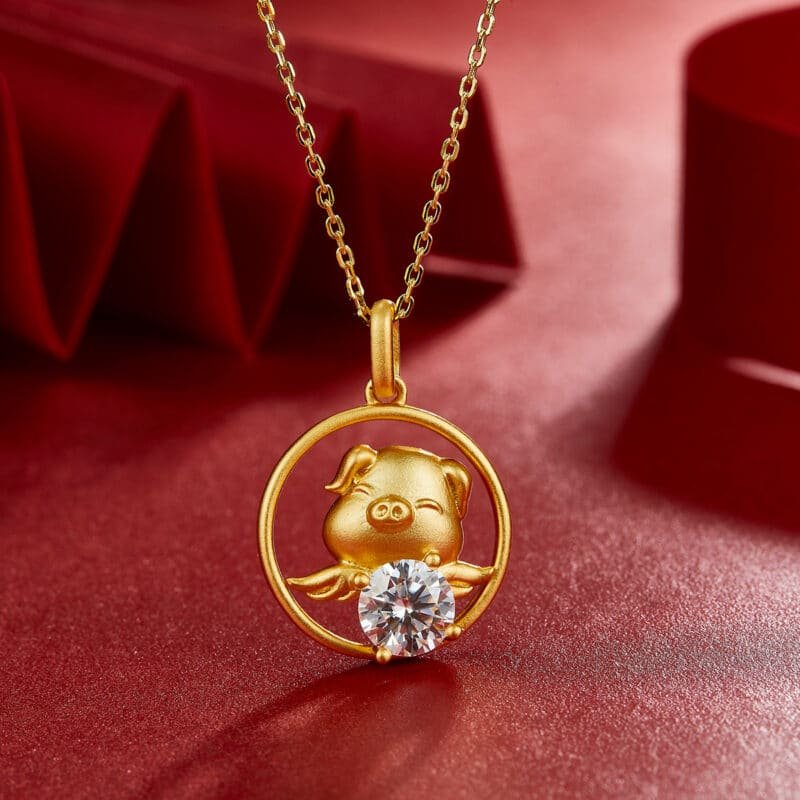 pig of the chinese zodiac moissanite pendant necklace osxl 03