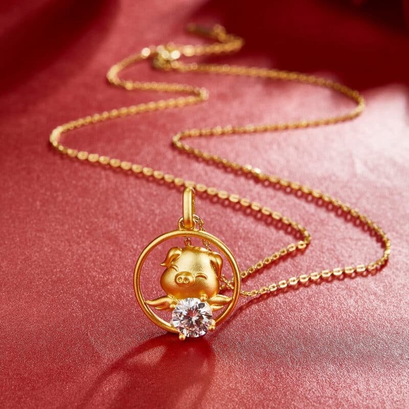 pig of the chinese zodiac moissanite pendant necklace osxl 04