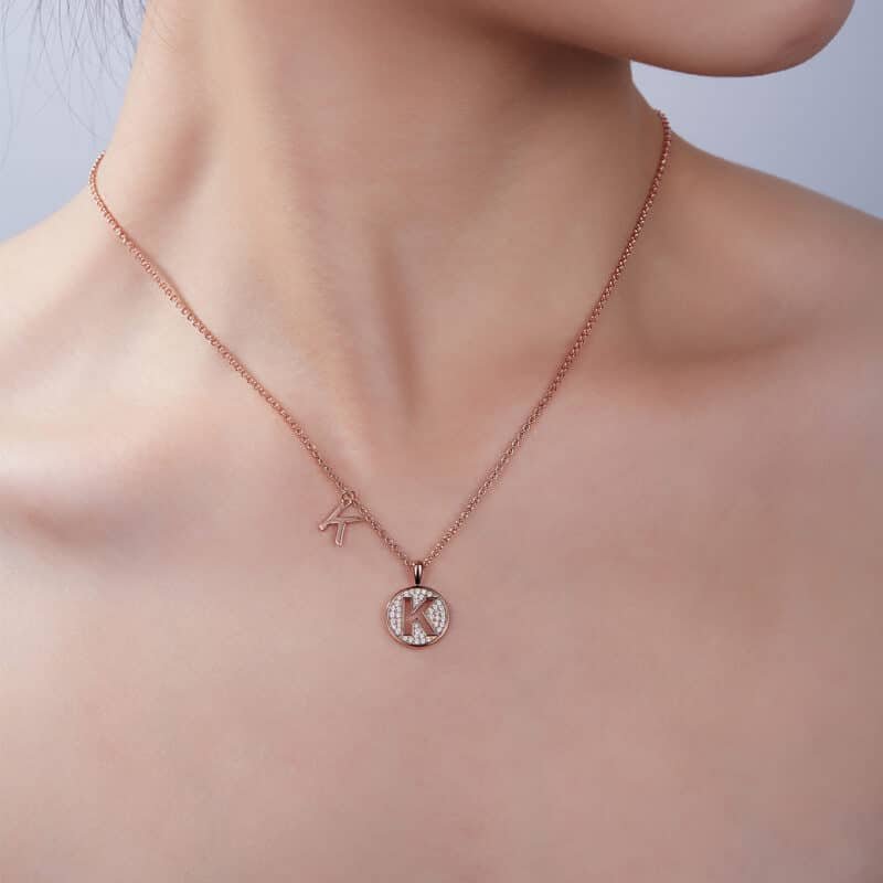 Moissanite hanger ketting met initialen van het alfabet k ozmk