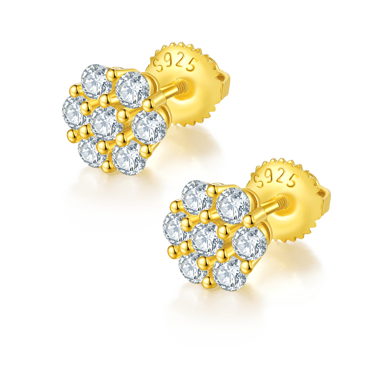 Orecchini a perno con moissanite a forma rotonda e chiusura a vite J015A 02 orecchini a bottone con moissanite a forma rotonda con chiusura a vite j015a 02