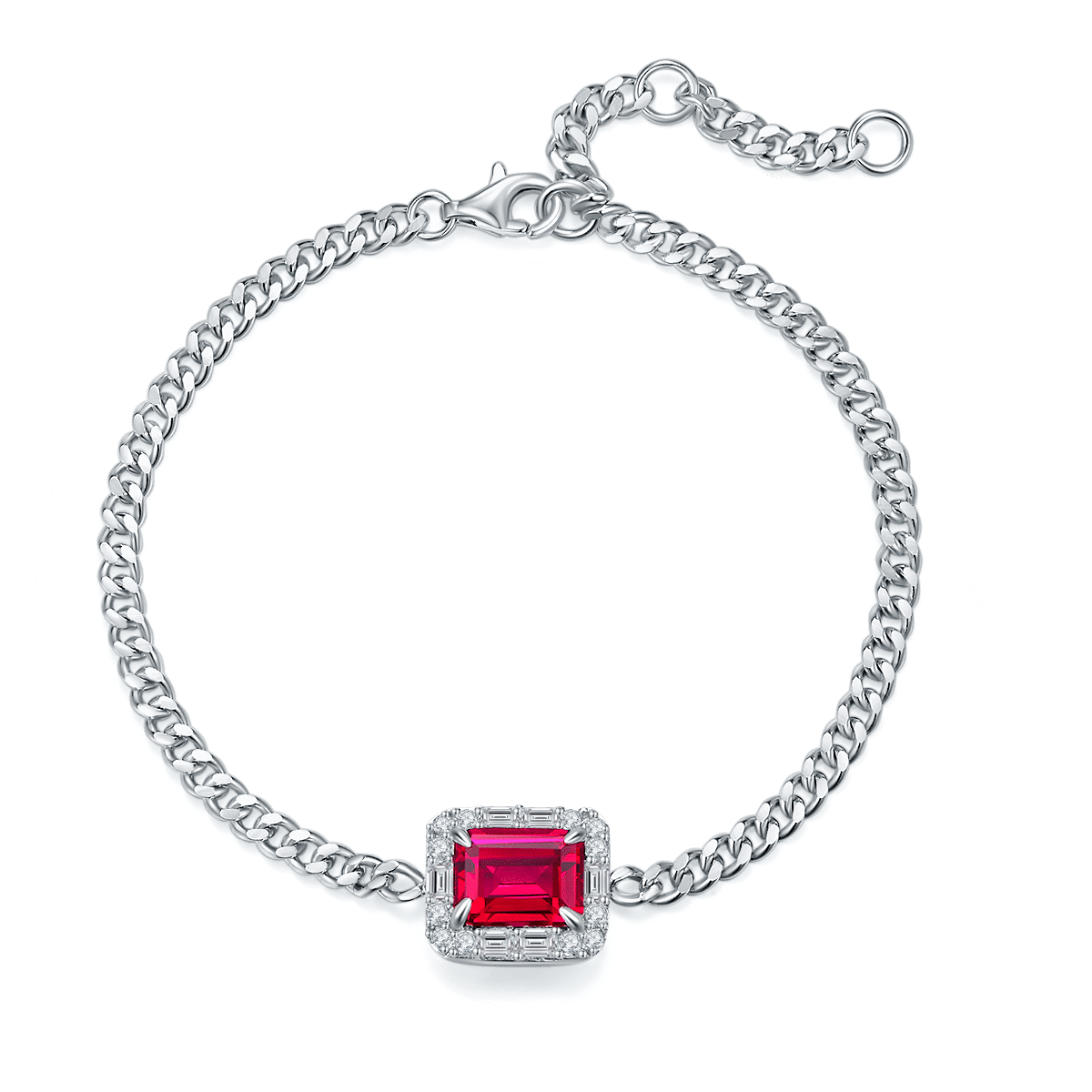 Pulseira com rubi sintético lapidado em esmeralda e halo Soleste zh151u925w-00 01