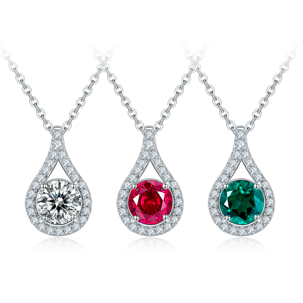 Colar com pingente de moissanita e pedras preciosas cultivadas em laboratório zh146o 04