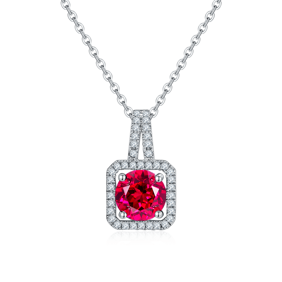 Kalung liontin batu permata sintetis persegi dengan lingkaran berlian imitasi zh143o 02