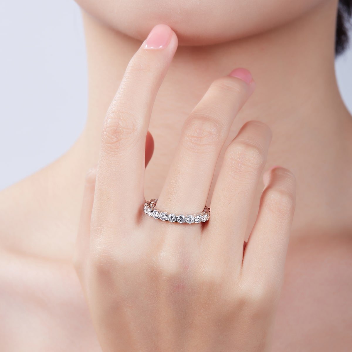 Anel de eternidade com moissanita de corte redondo m97a 08