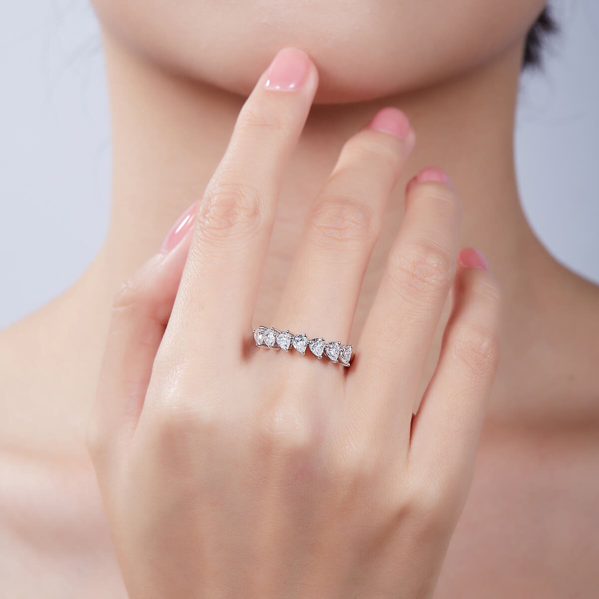 Cincin kawin ulang tahun moissanite potongan buah pir m95g 07