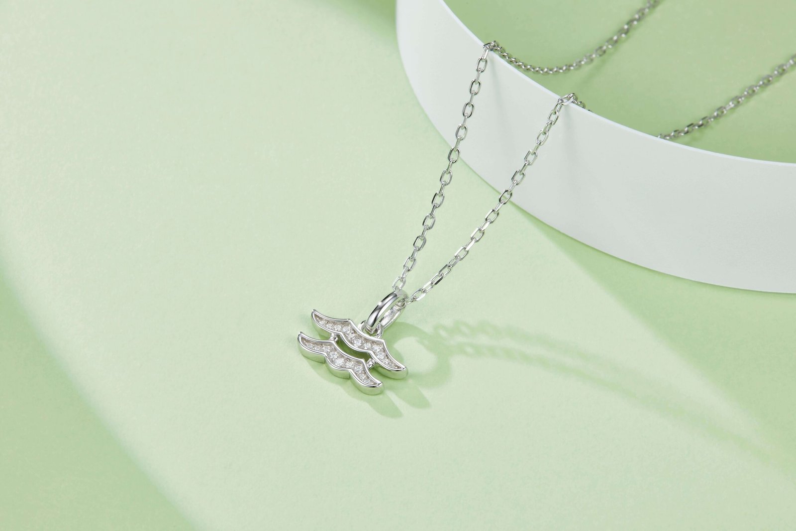 Aquarius of the Zodiac Moissanite pendant necklace OXZK 04