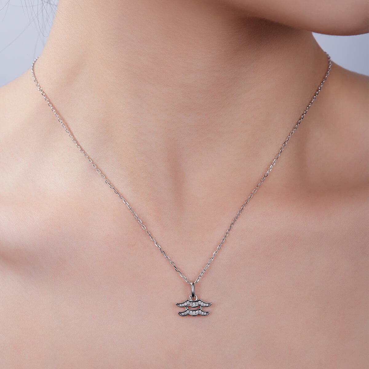 Aquarius of the Zodiac Moissanite pendant necklace OXZK 06