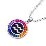 Aquarius of the Zodiac lab grown gemstones pendant necklace AS11O 02
