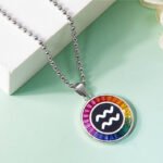 Aquarius of the Zodiac lab grown gemstones pendant necklace AS11O 04