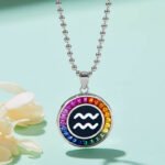 Aquarius of the Zodiac lab grown gemstones pendant necklace AS11O 05
