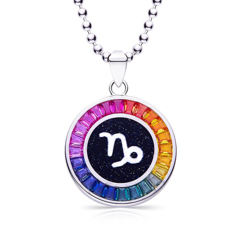 Hangerketting met laboratoriumgekweekte edelstenen, symbool Steenbok van de dierenriem, AS10O 01