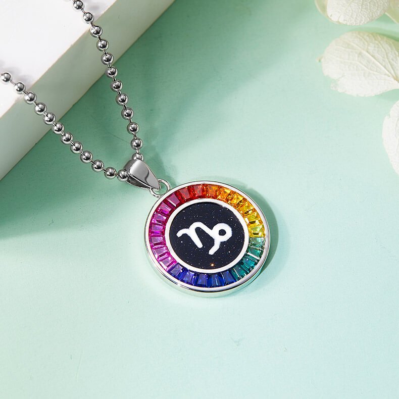 Capricorn of the Zodiac lab grown gemstones pendant necklace AS10O 04