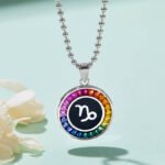 Capricorn of the Zodiac lab grown gemstones pendant necklace AS10O 05