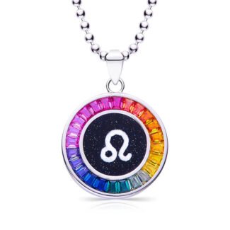 Collier pendentif Lion du zodiaque en pierres précieuses de laboratoire AS05O 01