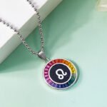 Leo of the Zodiac lab grown gemstones pendant necklace AS05O 04