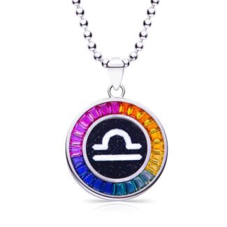 Collier pendentif Balance du zodiaque avec pierres précieuses de laboratoire AS07O 01