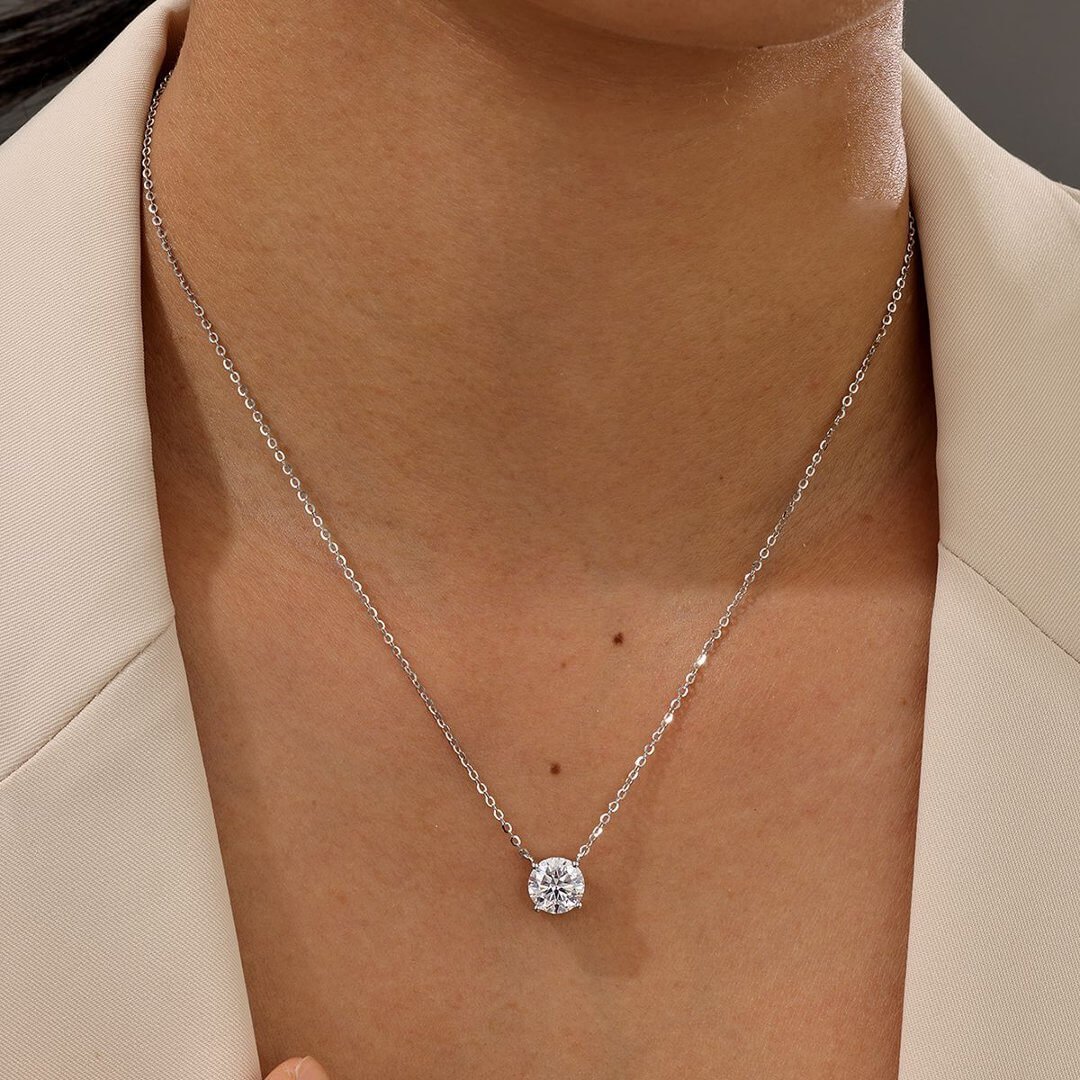 NW127O 05 Classic 4 prongs round cut Moissanite pendant necklace NW127O 05