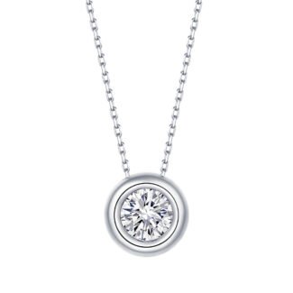 Collana con pendente in moissanite taglio rotondo con incastonatura a castone O40A O04B N 01