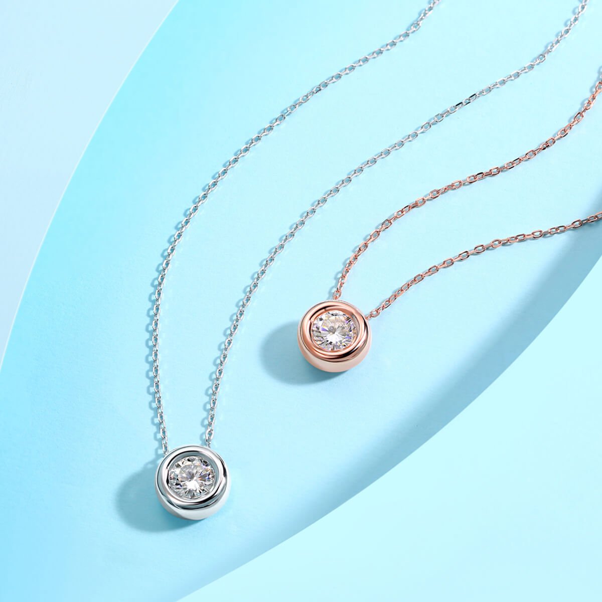 Bezel setting round cut Moissanite pendant necklace O40A O04B N 03