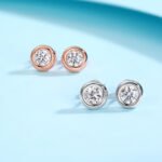 Bezel setting round cut Moissanite earrings stud O40A O40B E 03