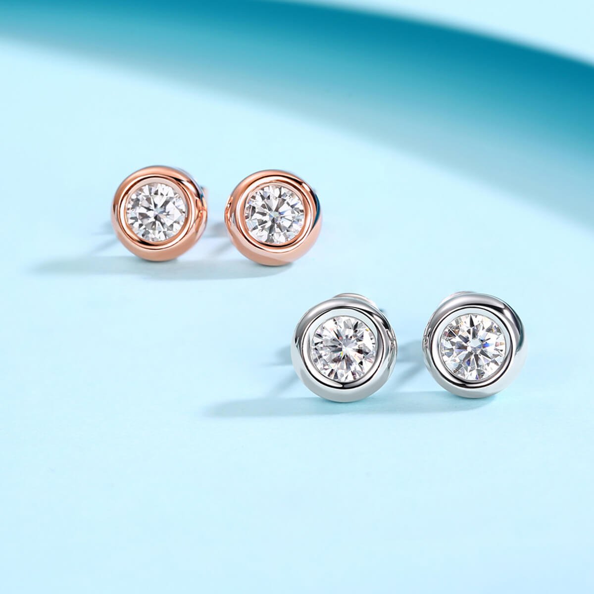 O40A O40B E 03 Bezel setting round cut Moissanite earrings stud O40A O40B E 03