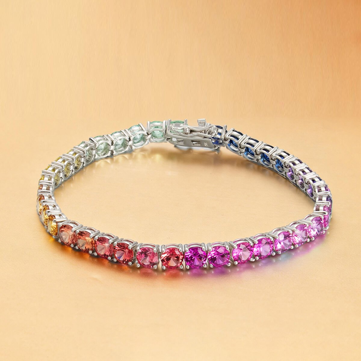 round 5.0mm rainbow colors lab grown gemstones tennis bracelet wz01u 05