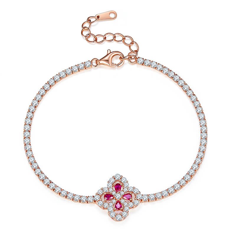 ZH34O B 01 Flower shape lab grown ruby bracelet ZH34O B 01