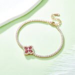 Flower shape lab grown ruby bracelet ZH34O B 02