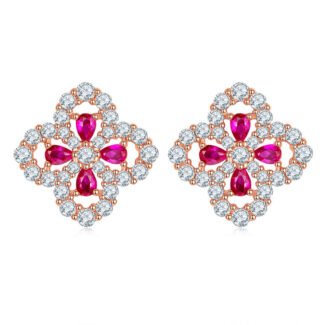 Flower shape lab grown ruby earrings stud ZH34O E 01