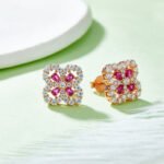 Flower shape lab grown ruby earrings stud ZH34O E 02