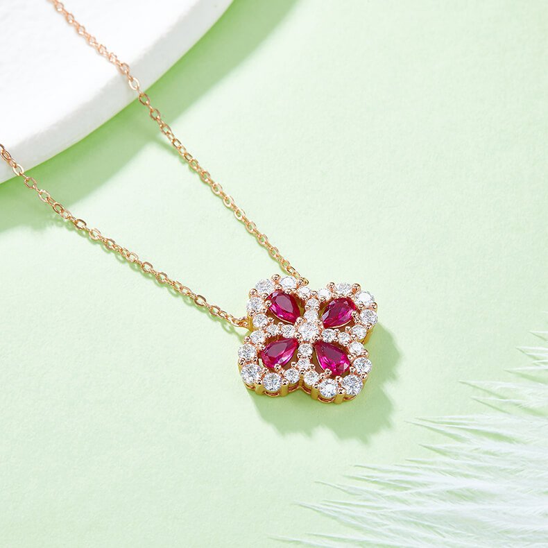 Flower shape lab grown ruby pendant necklace ZH34O N 02