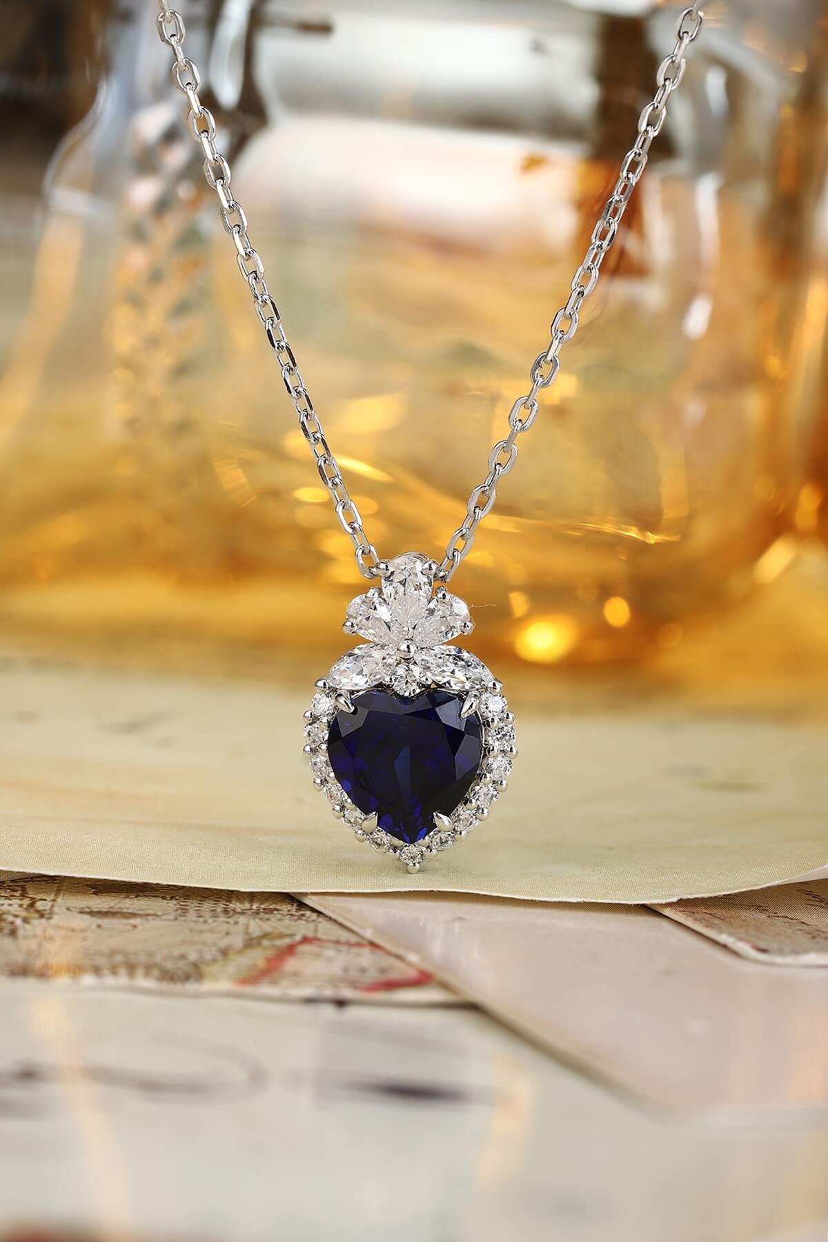 Lab grown blue sapphire pendant necklace 03