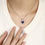 Lab grown blue sapphire pendant necklace 05