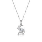 1.2ct Double dolphin heart Moissanite pendant necklace 1 Colar com pingente de coração duplo de golfinho em moissanita de 1,2 ct