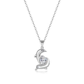 Colar com pingente de coração duplo de golfinho em moissanita de 1,2 ct