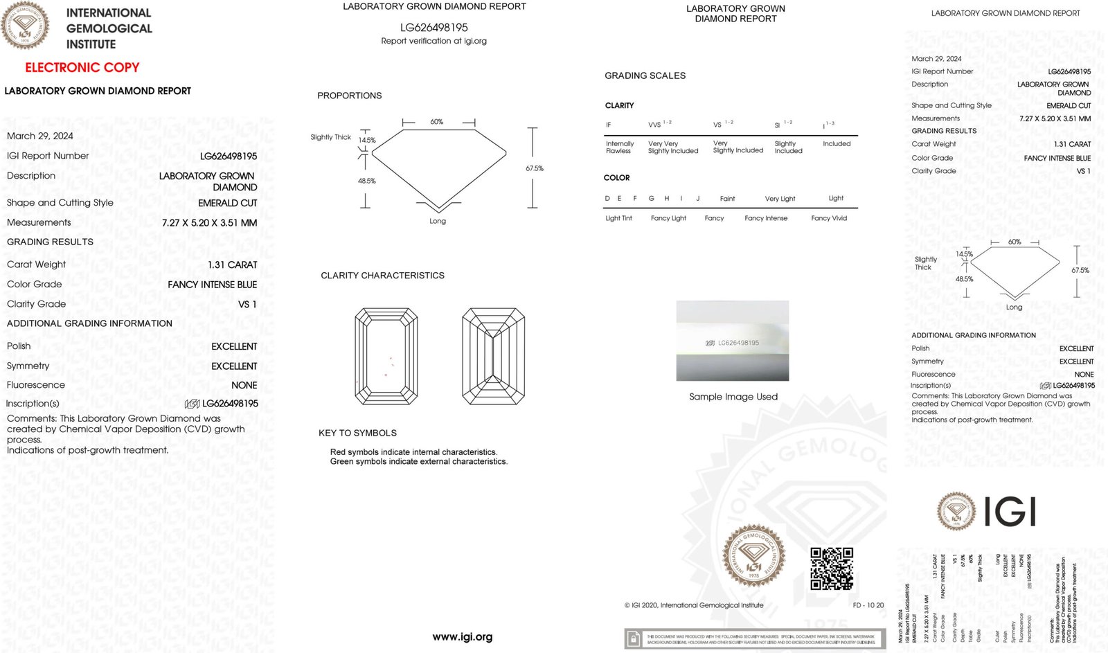 Diamante de laboratório azul intenso de 1,31 ct com lapidação esmeralda Diamante de laboratório azul intenso de 1,31 ct com lapidação esmeralda