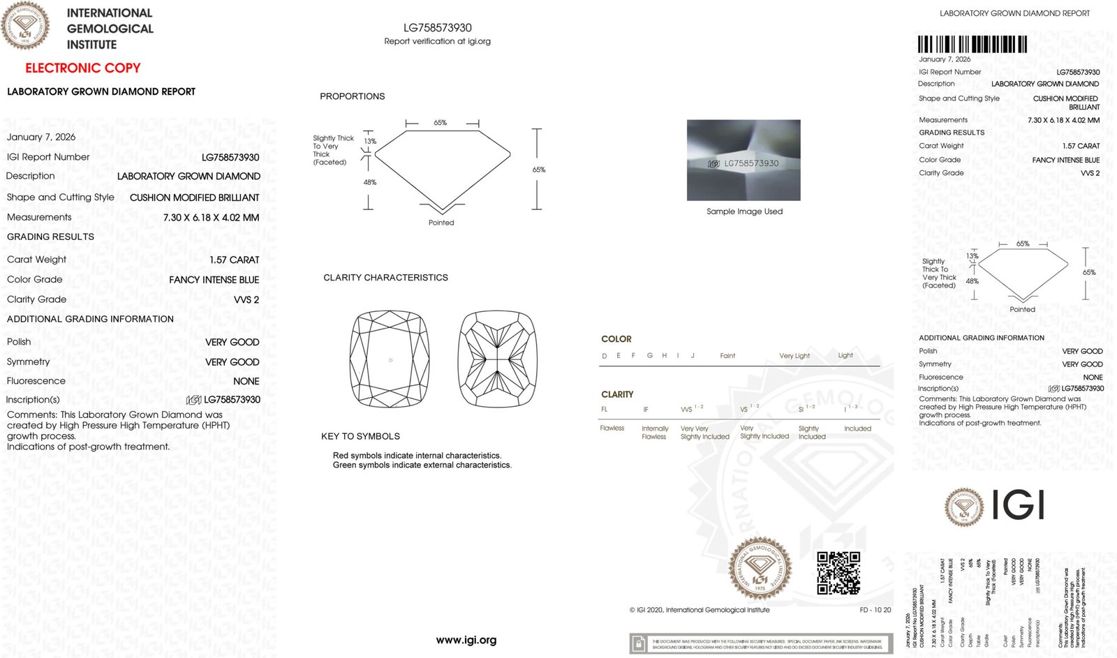 Kim cương nhân tạo màu xanh đậm, cắt kiểu cushion, trọng lượng 1,57 carat. Kim cương nhân tạo màu xanh đậm, cắt kiểu cushion, trọng lượng 1,57 carat.