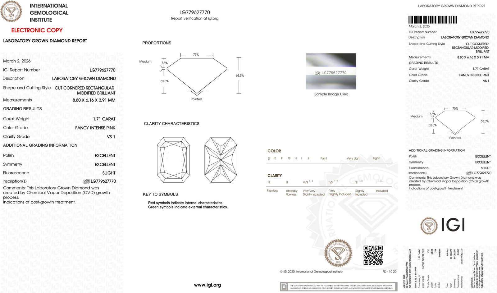 1,71 ct strahlend geschliffener, intensiv pinkfarbener, im Labor gezüchteter Diamant 1,71 ct strahlend geschliffener, intensiv pinkfarbener, im Labor gezüchteter Diamant