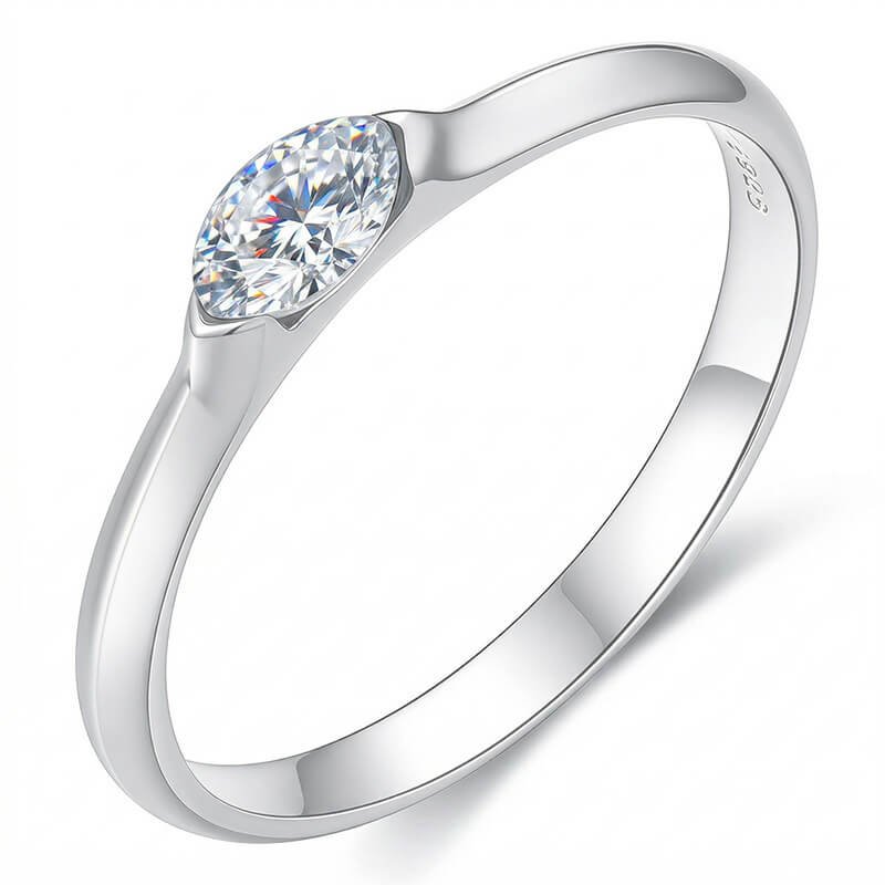 Bague de fiançailles en or 18 carats avec moissanite taille marquise