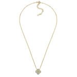 Collana rotonda in oro 18 carati con moissanite e quadrifoglio.