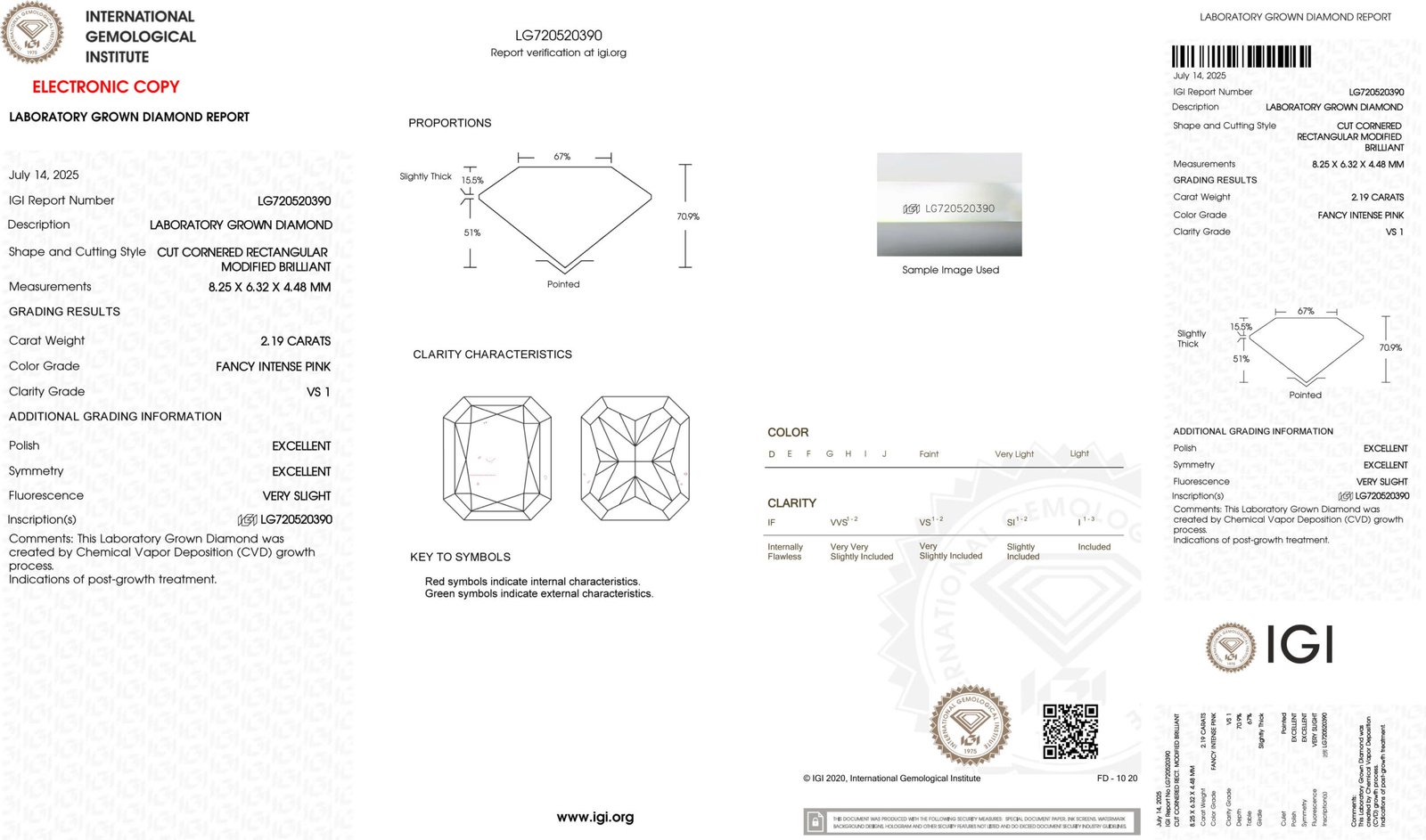 Kim cương nhân tạo màu hồng đậm, cắt kiểu radiant, trọng lượng 2,19 carat.