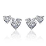 3 prong double heart cut Moissanite earrings stud 1 三爪鑲嵌雙心型切割莫桑石耳釘