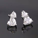 3 prong double heart cut Moissanite earrings stud 4 三爪鑲嵌雙心型切割莫桑石耳釘