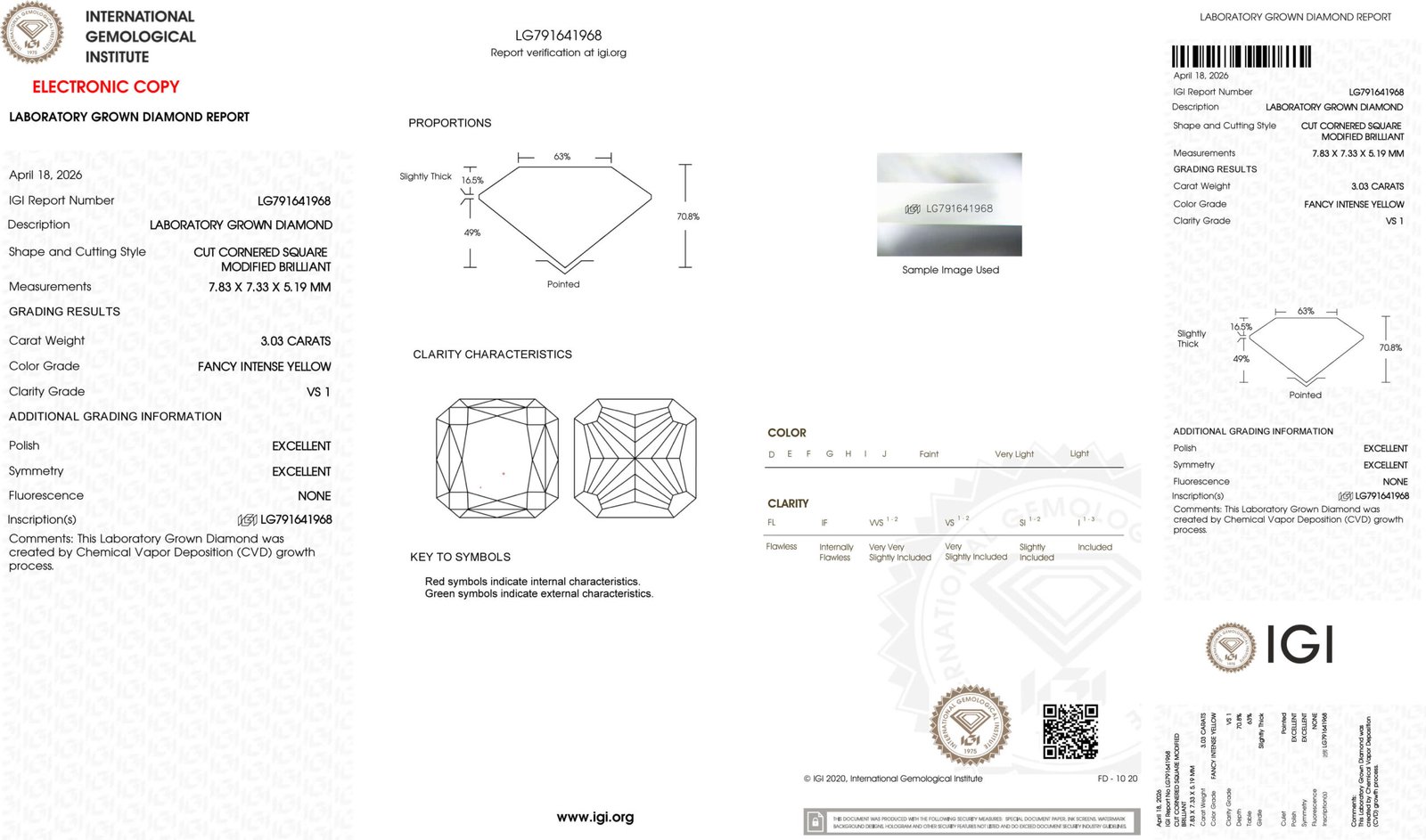 Kim cương nhân tạo màu vàng đậm, cắt kiểu radiant, trọng lượng 3,03ct.