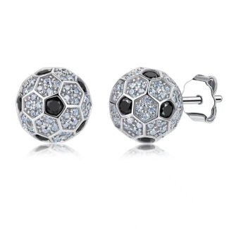Accueil 24 Puces d'oreilles en moissanite ronde, serties sur une monture en forme de ballon de football.