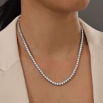 Tenniskette mit rundem Moissanit in Lünettenfassung, 4 Tenniskette mit rund geschliffenem Moissanit in Lünettenfassung